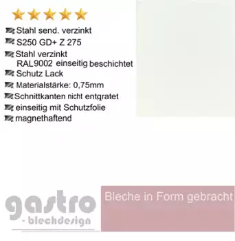 Stahlblech verzinkt RAL 9002 Grauweiß